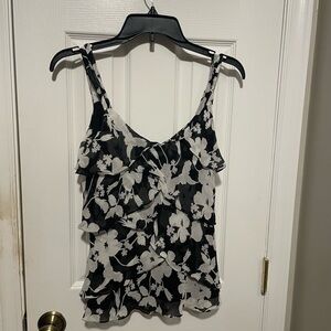 Talbots Black and White Ruffled Camisole Top